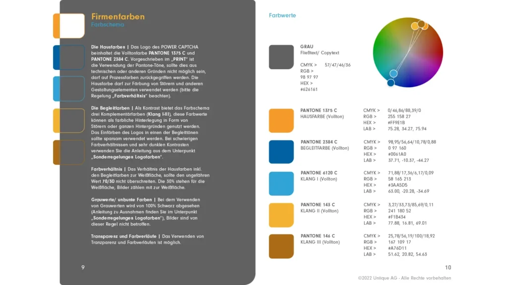 Corporate_Design_Farbschema_und_Formensprache - Farbwirkung; Grundfarben bis zur Hausfarbe und Farbschema, Corporate Design - POWER CAPTCHA
